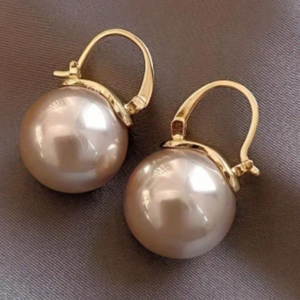 Elegant Gold Pearl Imitation Light Champagne Earrings